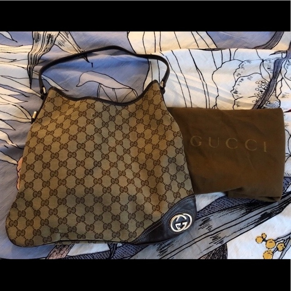 Gucci Monogrammed Leather Hobo Bag